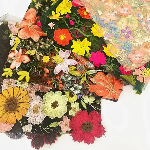 New Arrival Velvet Laser Cut Flower Pattern Lace Fabric