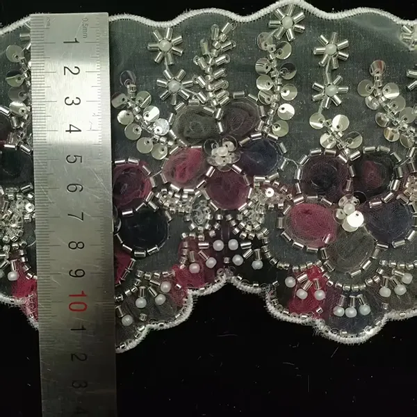 Multicolor Embroidered Lace With 3d Mesh Flowers Ribbon Beaded Tube Barcode Embroidery Lace
