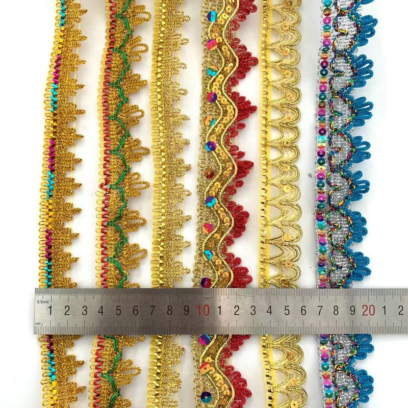 Clothing Accessories Gold and Silver Metallic Border Lace Trim Metallic Gold Sequins Embroidery Tatting Lace Trim