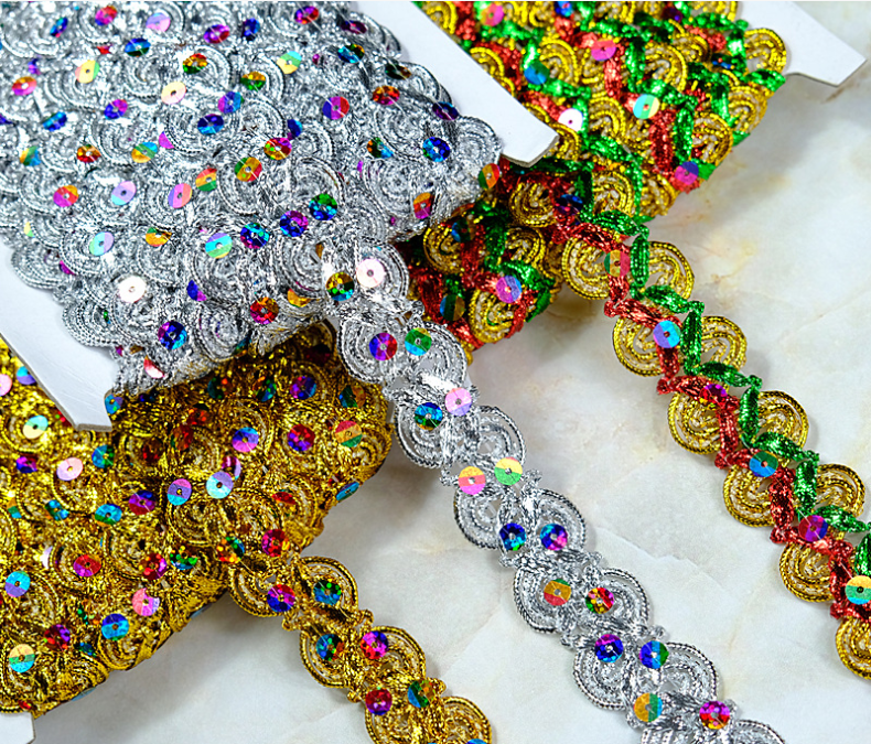 Clothing Accessories Gold and Silver Metallic Border Lace Trim Metallic Gold Sequins Embroidery Tatting Lace Trim