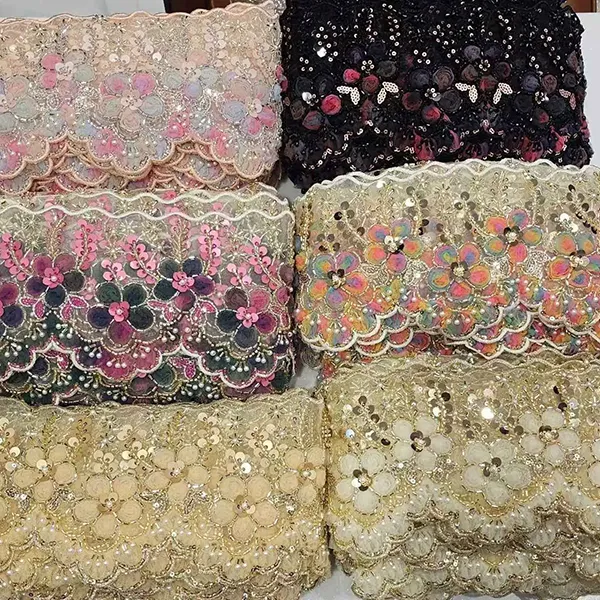 Многоцветное вышитое кружево с 3D-сеткой и цветами, лента, бисерная трубка, кружево с вышивкой штрих-кода